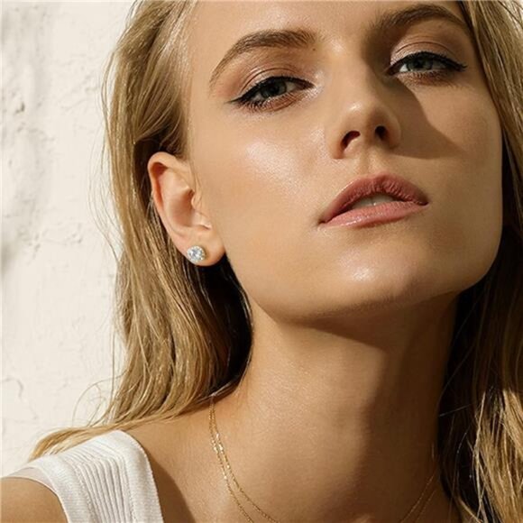 Sterling Silver Stud Earrings for Women Girls Cubic Zirconia - Picture 3 of 7